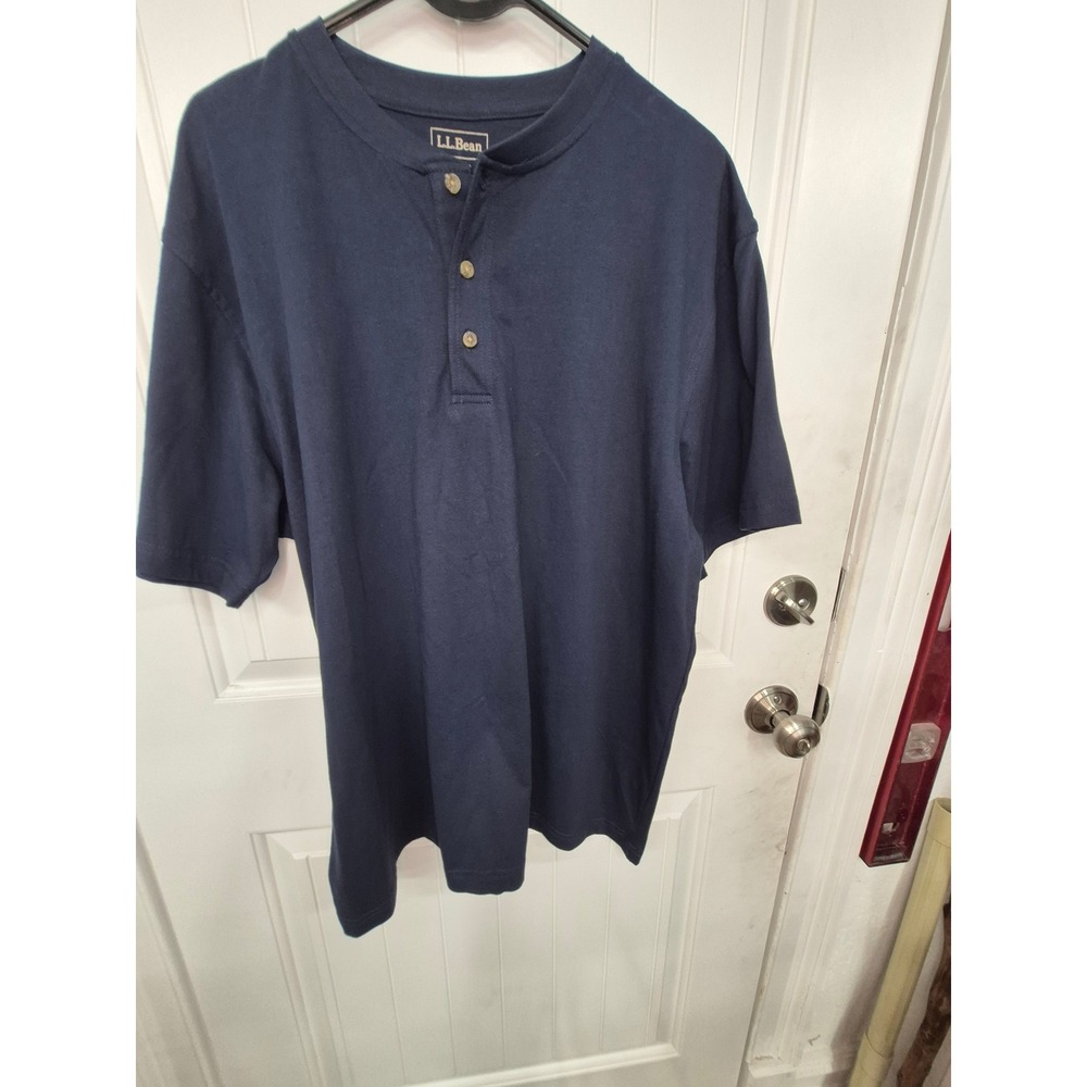 L.L.Bean Henley Shirt Mens Casual Button Short Sleeve Navy Blue L - Picture 3 of 4